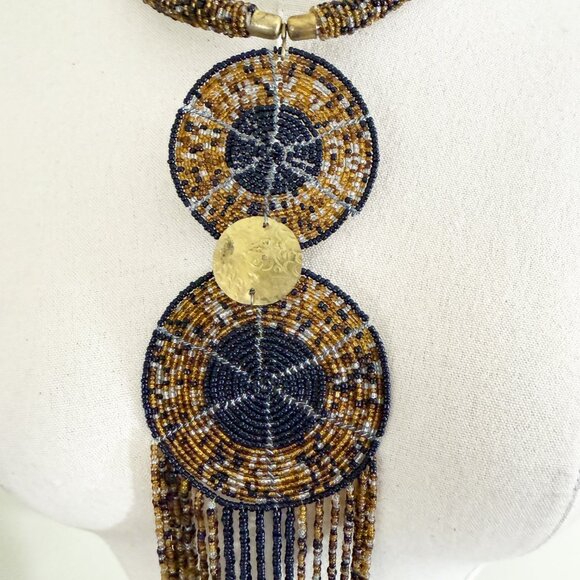 Vintage Brown and Black Beaded Statement Necklace EUC Hook Closure - Picture 2 of 6